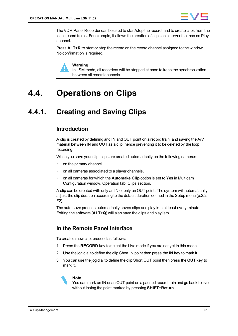 Operations on clips, Creating and saving clips, Introduction | EVS XT3 MulticamLSM Version 11.02 - July 2013 Operation Manual User Manual | Page 61 / 221