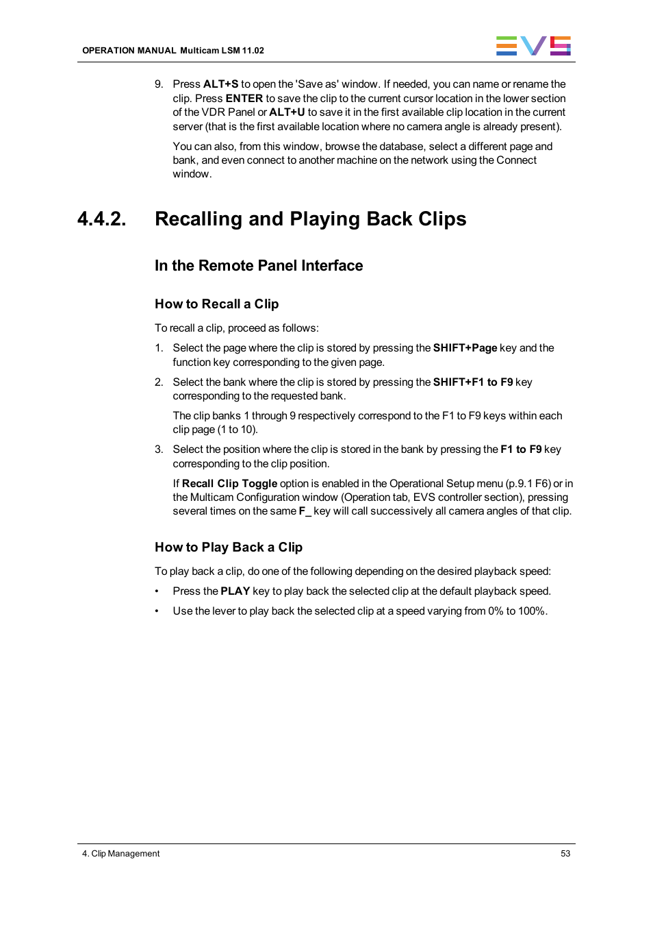 Recalling and playing back clips | EVS XT3 MulticamLSM Version 11.02 - July 2013 Operation Manual User Manual | Page 63 / 221