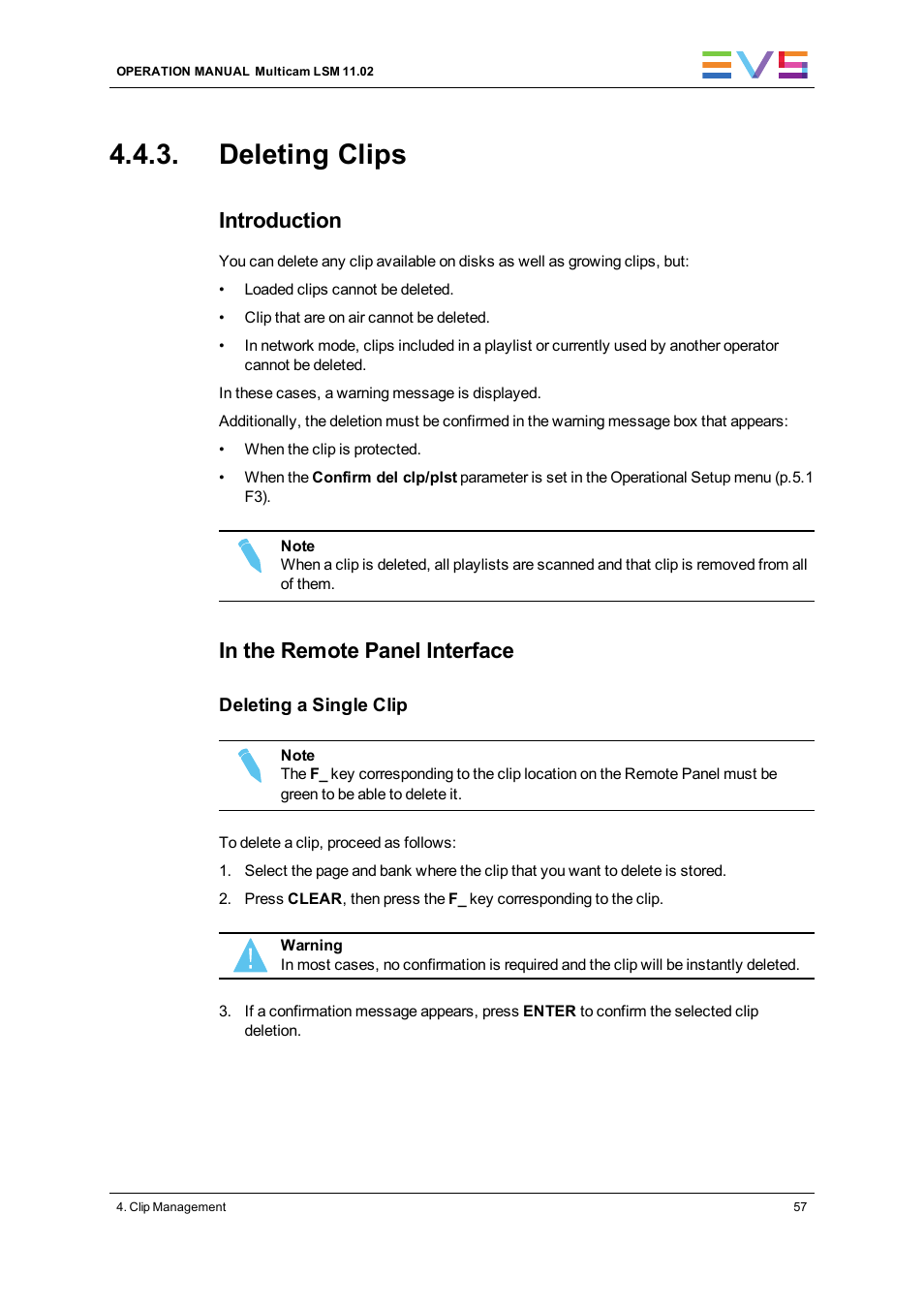 Deleting clips, Introduction | EVS XT3 MulticamLSM Version 11.02 - July 2013 Operation Manual User Manual | Page 67 / 221