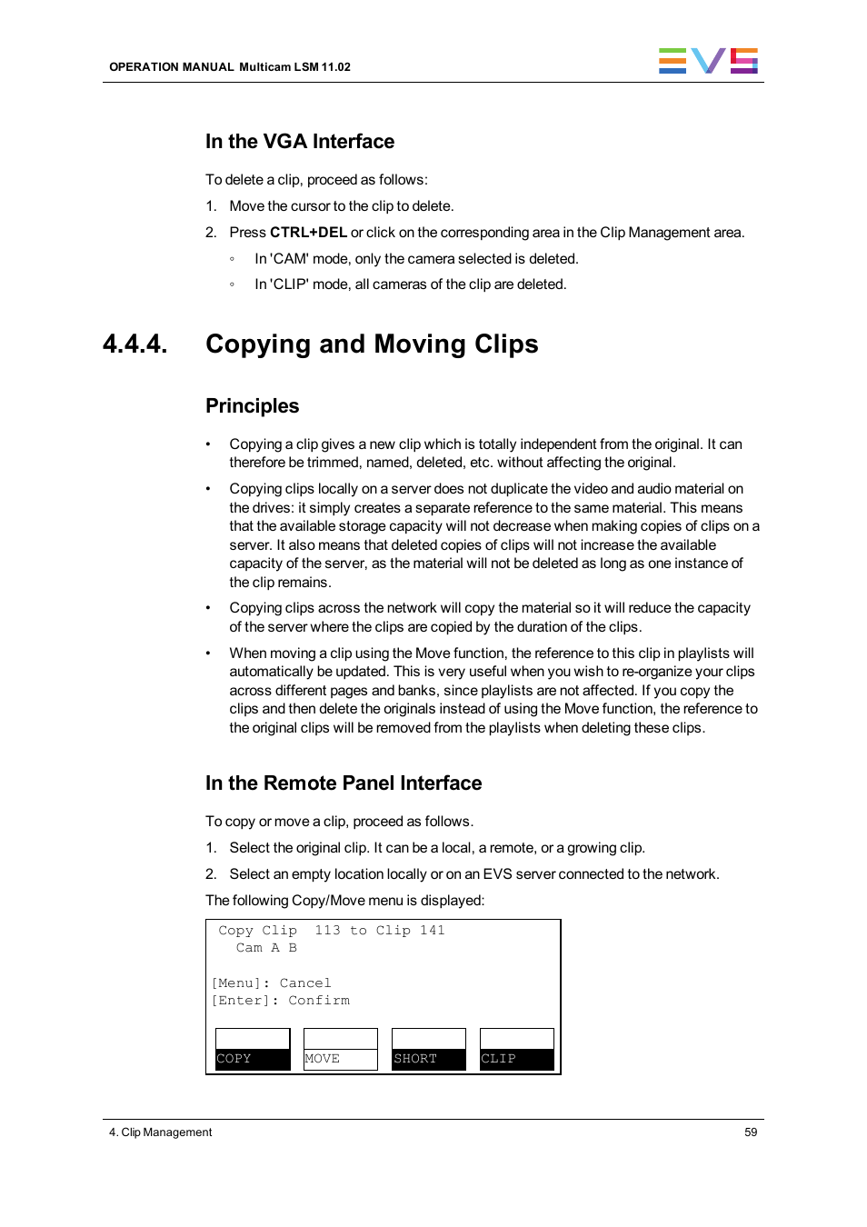 Copying and moving clips, Principles | EVS XT3 MulticamLSM Version 11.02 - July 2013 Operation Manual User Manual | Page 69 / 221