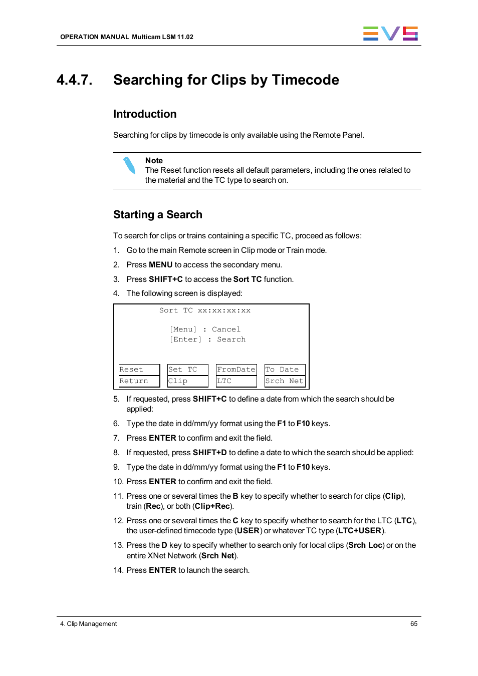 Searching for clips by timecode, Introduction, Starting a search | EVS XT3 MulticamLSM Version 11.02 - July 2013 Operation Manual User Manual | Page 75 / 221