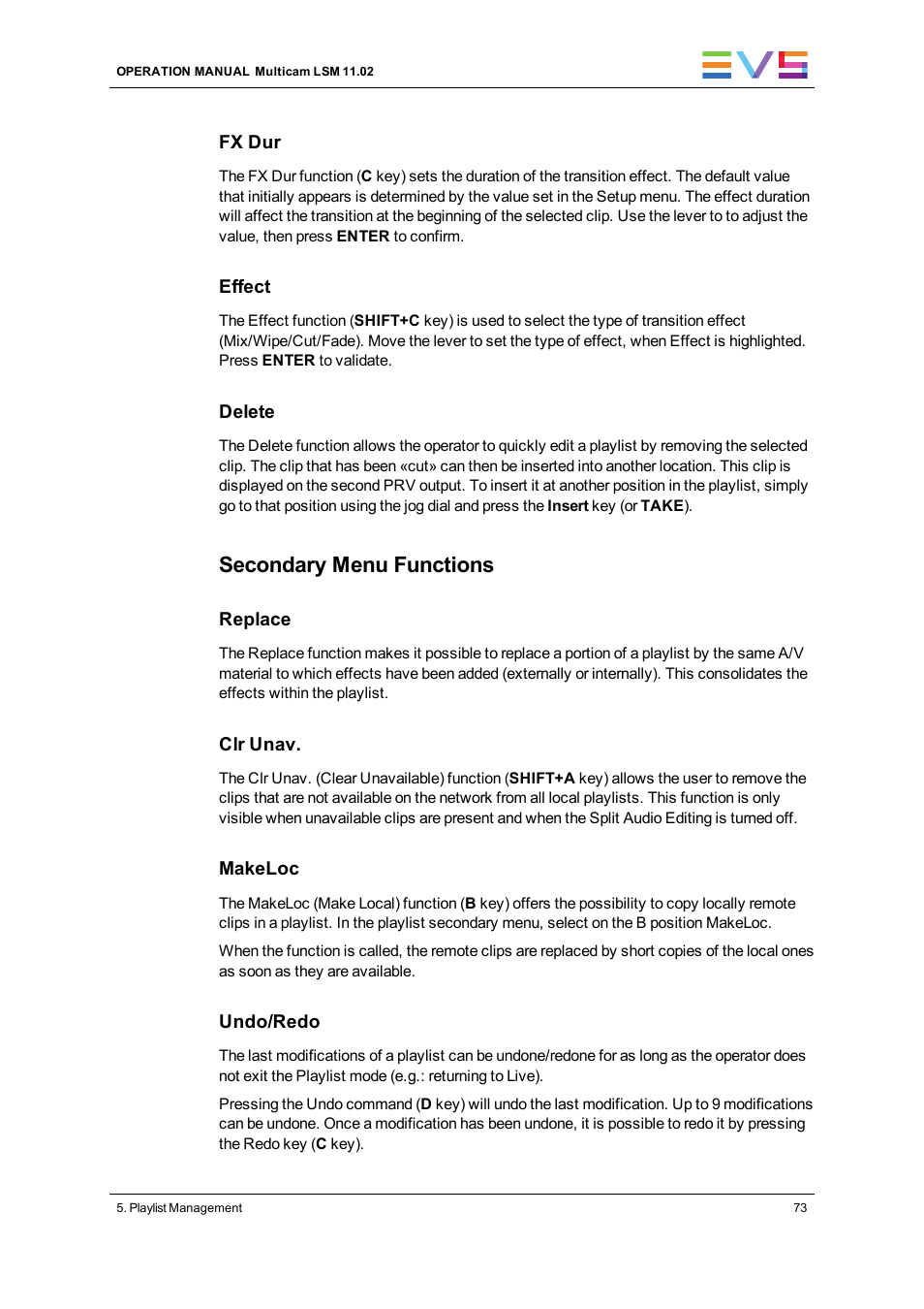 Secondary menu functions | EVS XT3 MulticamLSM Version 11.02 - July 2013 Operation Manual User Manual | Page 83 / 221