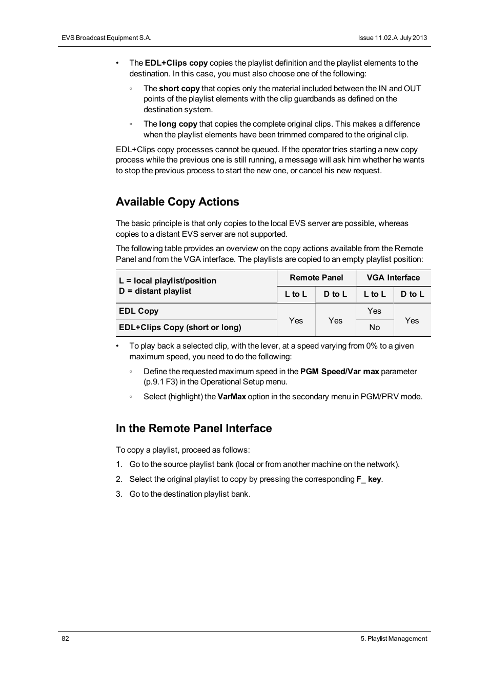 Available copy actions | EVS XT3 MulticamLSM Version 11.02 - July 2013 Operation Manual User Manual | Page 92 / 221