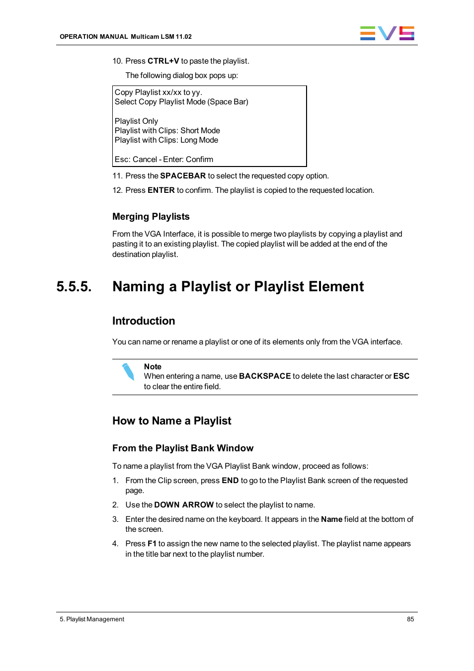 Naming a playlist or playlist element, Introduction, How to name a playlist | EVS XT3 MulticamLSM Version 11.02 - July 2013 Operation Manual User Manual | Page 95 / 221