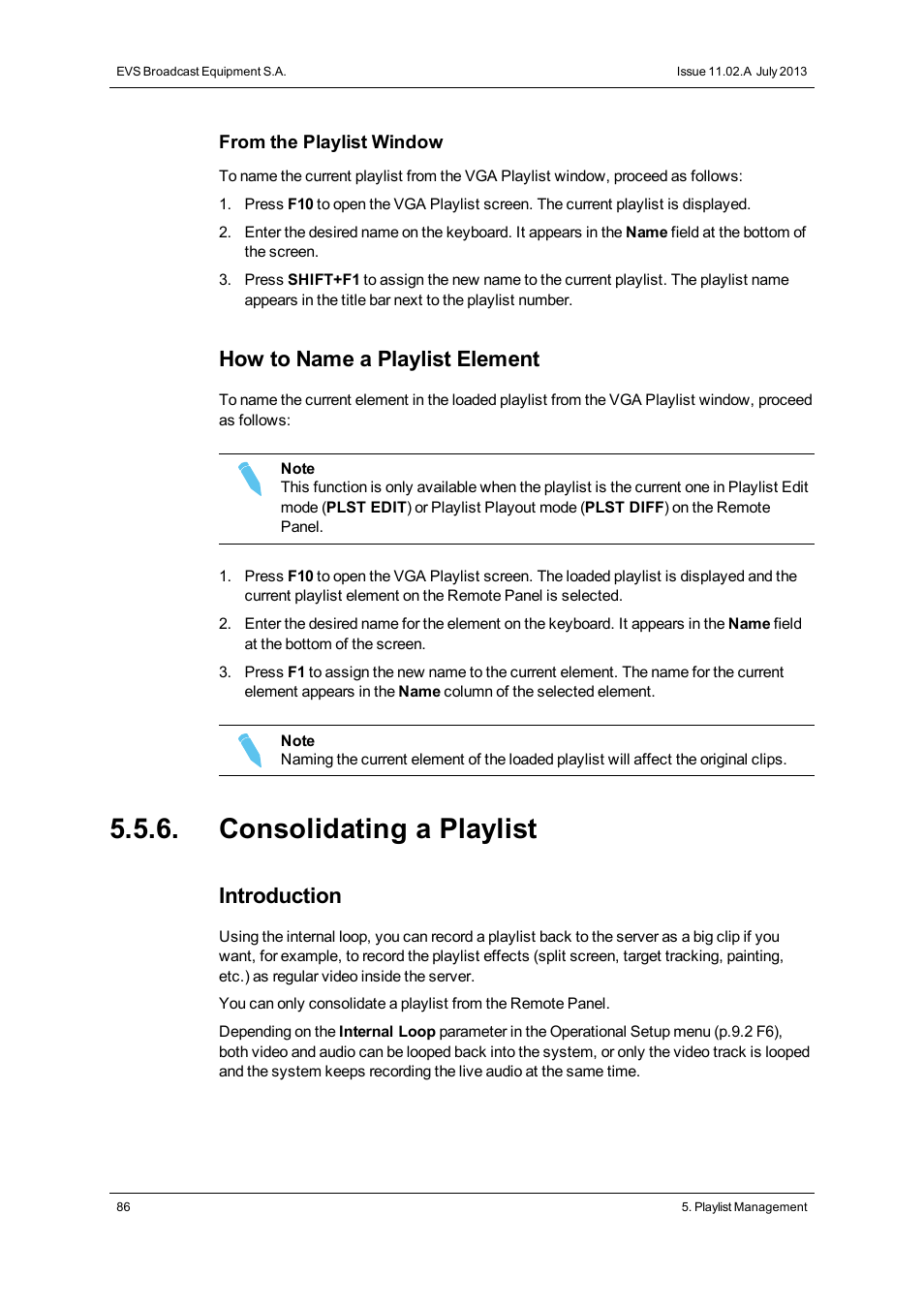 Consolidating a playlist, How to name a playlist element, Introduction | EVS XT3 MulticamLSM Version 11.02 - July 2013 Operation Manual User Manual | Page 96 / 221