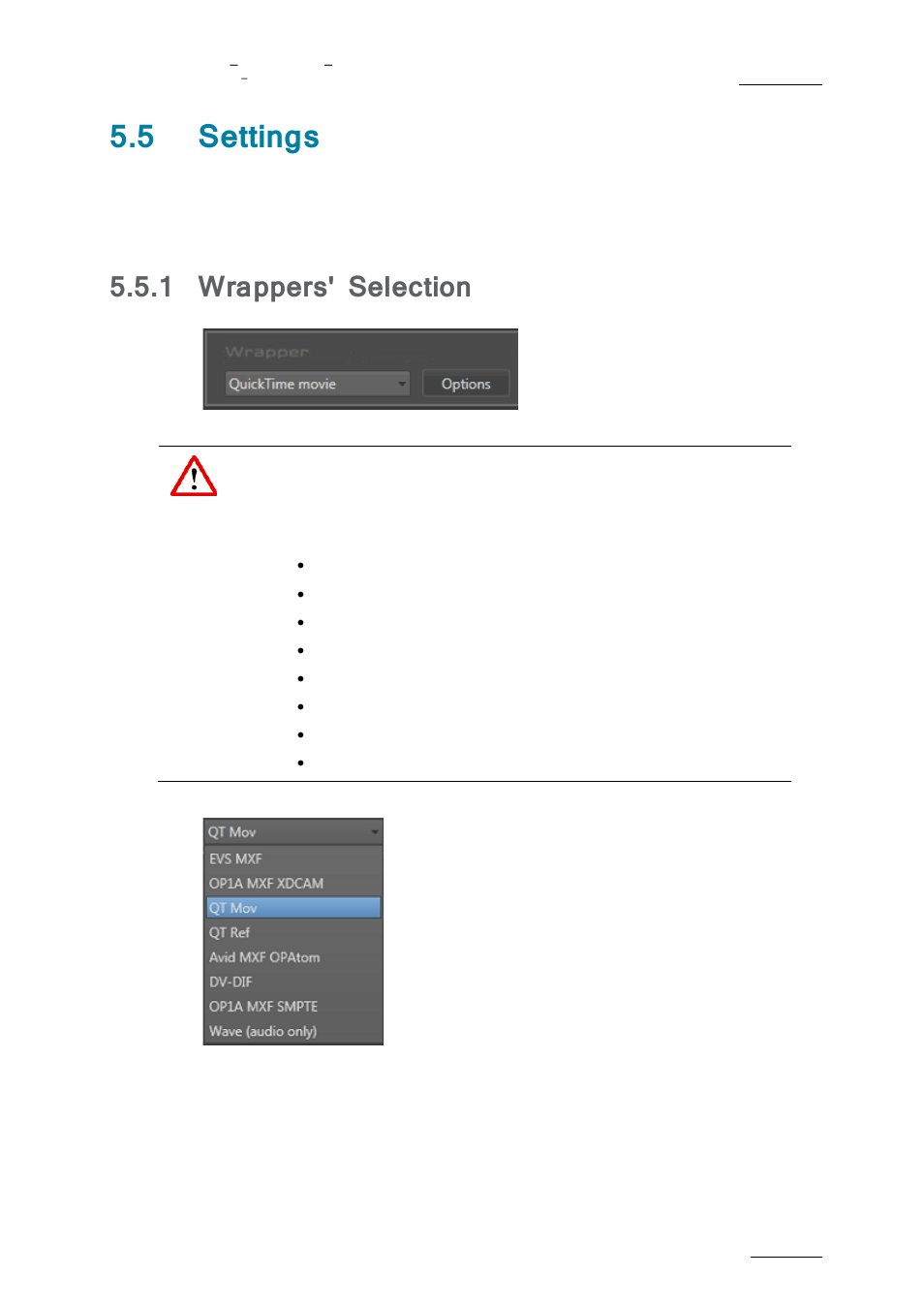 Settings, Wrappers' selection, 5 settings | 1 wrappers' selection | EVS XFLY Streamer Version 1.01 - January 2013 User Manual User Manual | Page 23 / 33