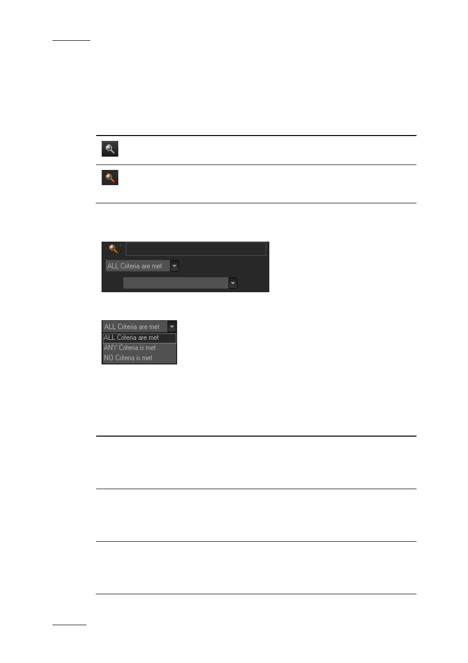 Filter activation, Show/hide filter button, Filter extended area | Criteria combination | EVS XEDIO Cutter Version 4.2 - June 2012 User Manual User Manual | Page 16 / 42