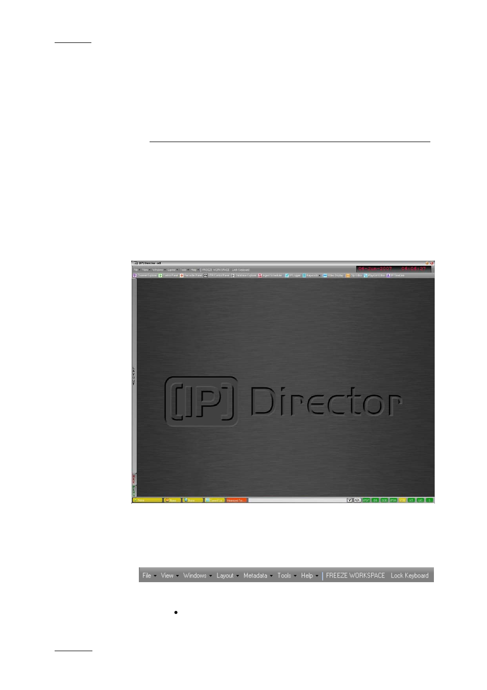 Ip director main window, 1 introduction, Menu bar | Introduction | EVS IPDirector Version 4.3 - October 2007 Part 1 User's Manual User Manual | Page 23 / 68