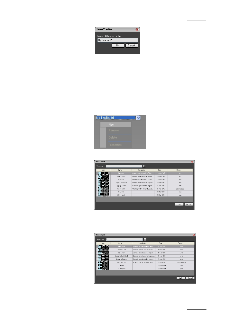 3 how to add a layout to a layout toolbar, How to add a layout to a layout toolbar, Ow to | Dd a, Ayout to a, Ayout, Oolbar | EVS IPDirector Version 4.3 - October 2007 Part 1 User's Manual User Manual | Page 34 / 68