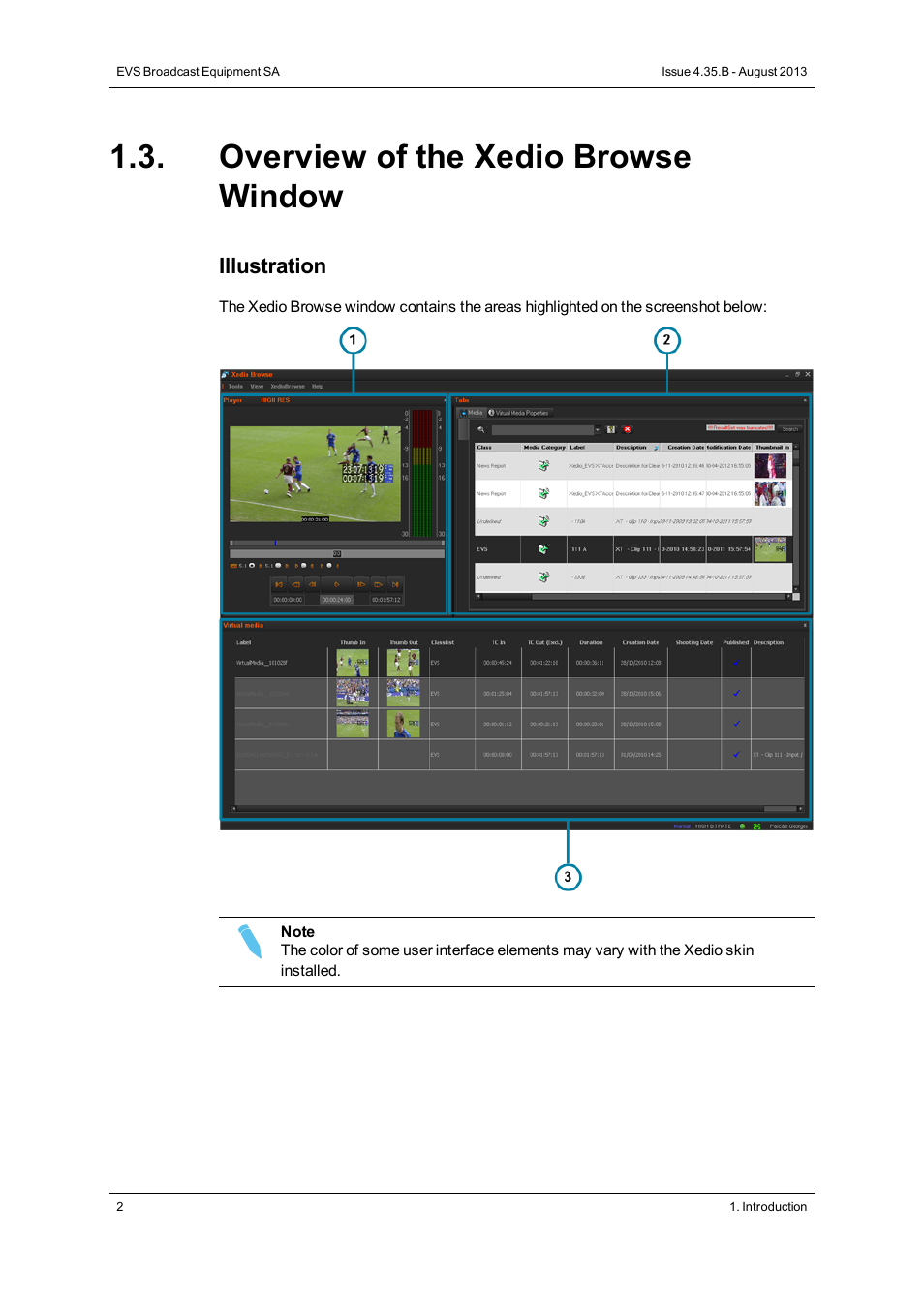 Overview of the xedio browse window | EVS XEDIO Browse Version 4.35 - August 2013 User Manual User Manual | Page 10 / 46