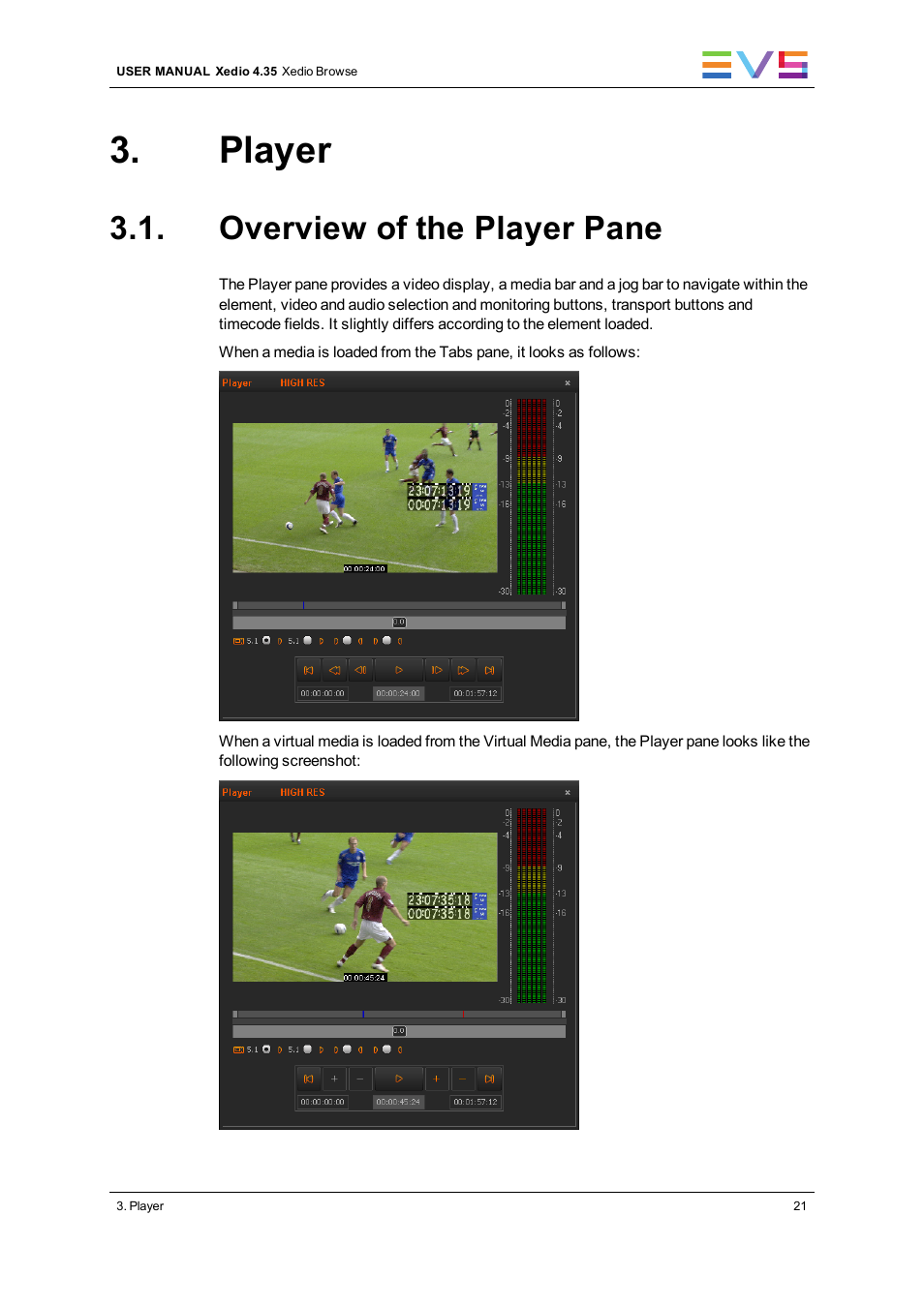 Player, Overview of the player pane | EVS XEDIO Browse Version 4.35 - August 2013 User Manual User Manual | Page 29 / 46