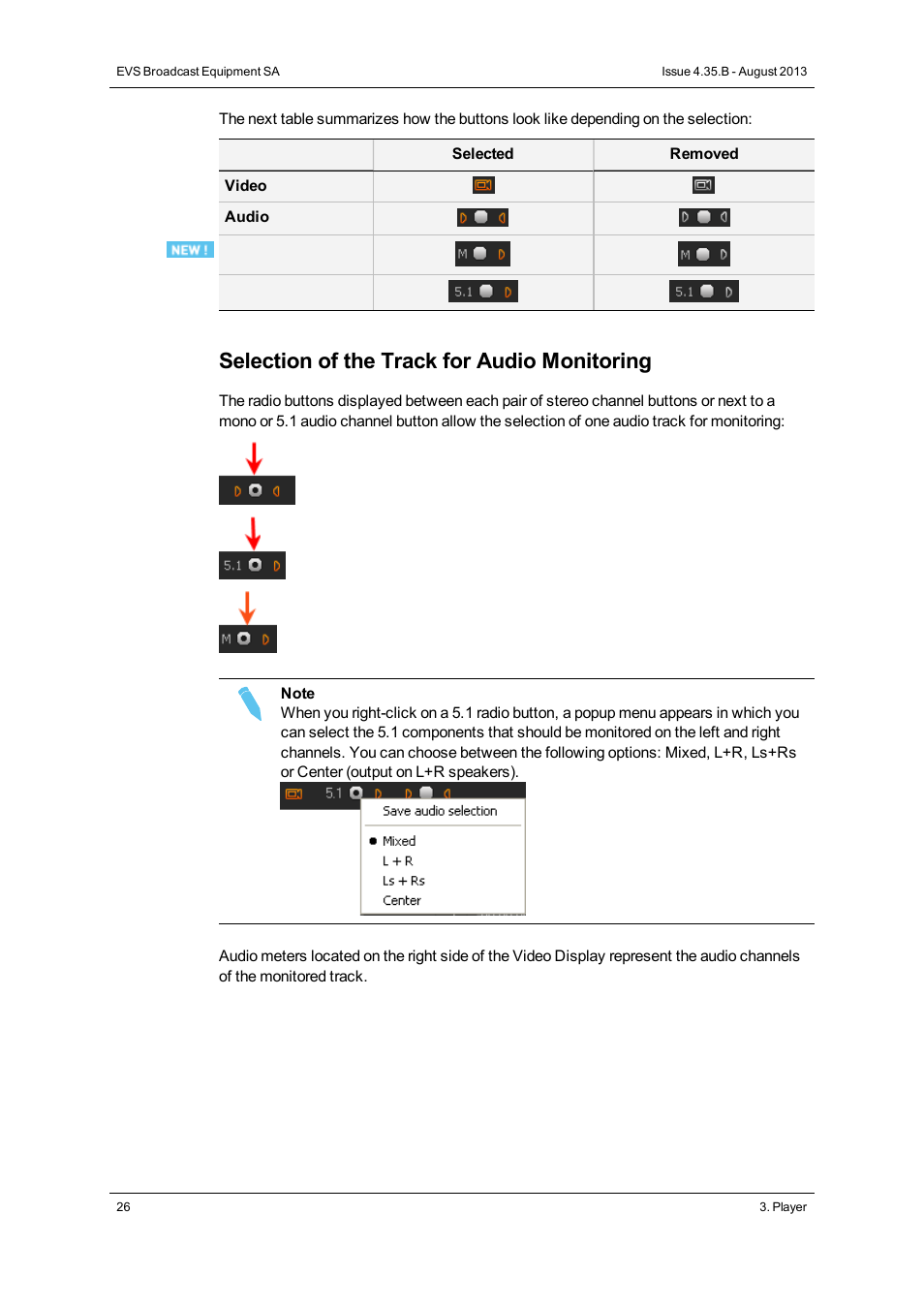 Selection of the track for audio monitoring | EVS XEDIO Browse Version 4.35 - August 2013 User Manual User Manual | Page 34 / 46