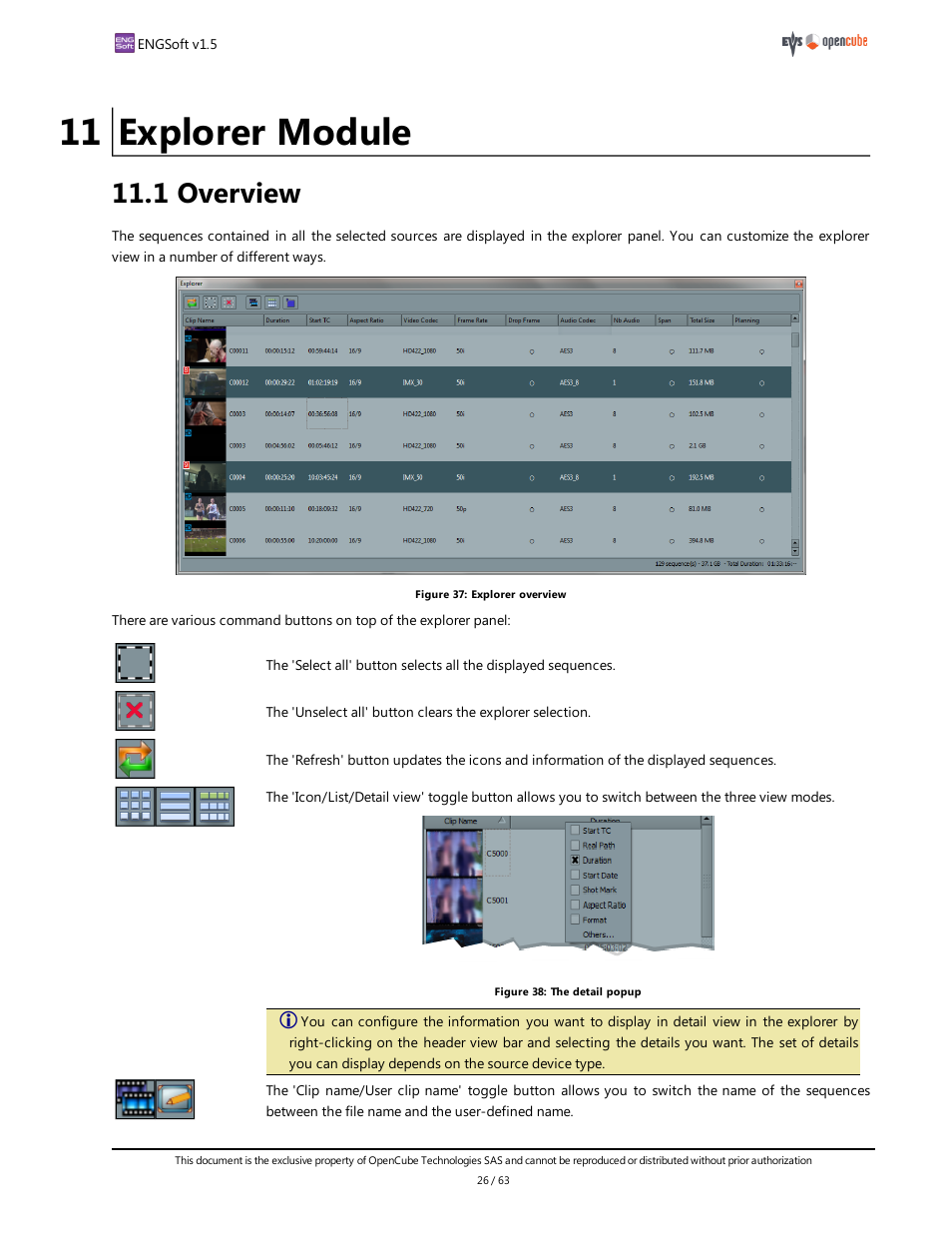 11 explorer module, 1 overview, Explorer module | EVS ENGSoft v1.5 User Guide User Manual | Page 26 / 63
