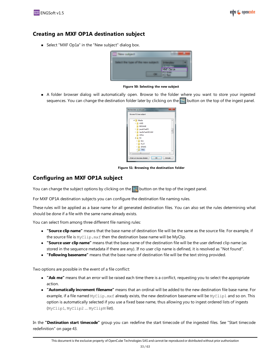 Creating an mxf op1a destination subject, Configuring an mxf op1a subject | EVS ENGSoft v1.5 User Guide User Manual | Page 33 / 63