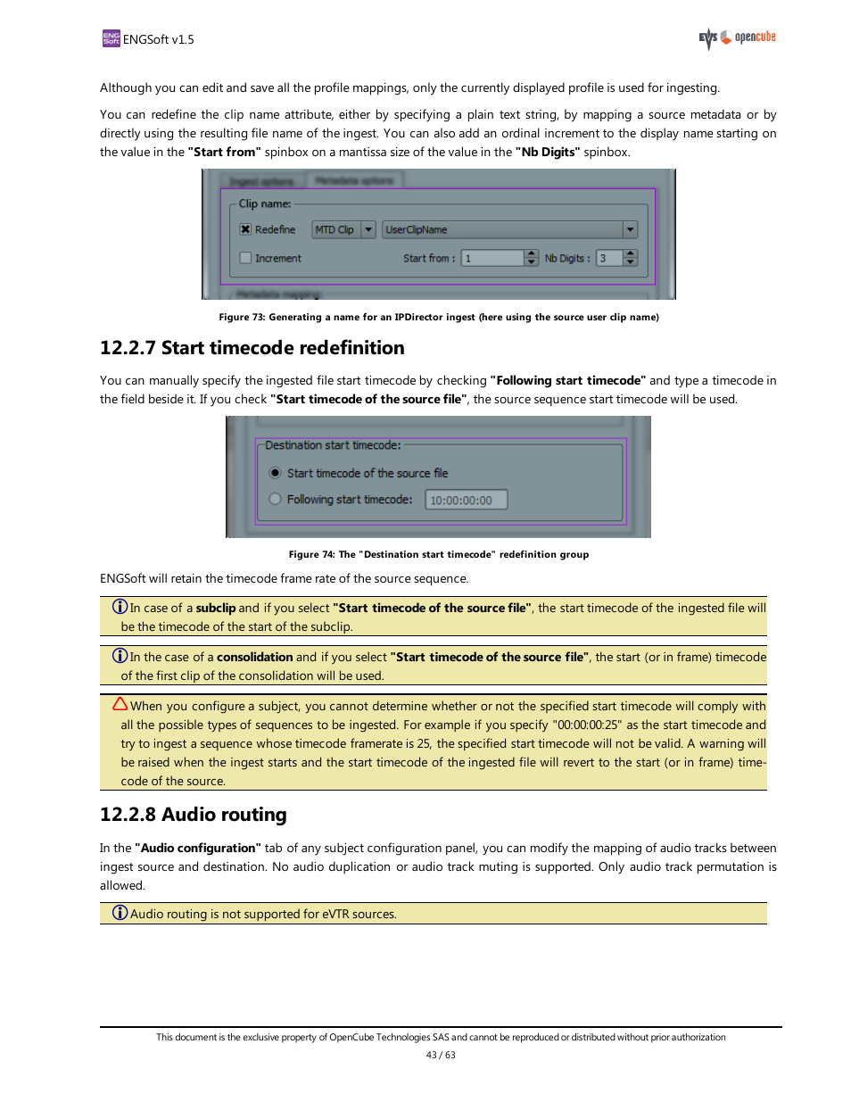 7 start timecode redefinition, 8 audio routing, See "start timecode | See "audio rout | EVS ENGSoft v1.5 User Guide User Manual | Page 43 / 63