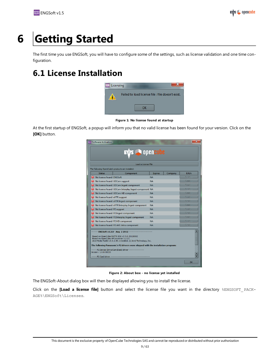 6 getting started, 1 license installation | EVS ENGSoft v1.5 User Guide User Manual | Page 9 / 63