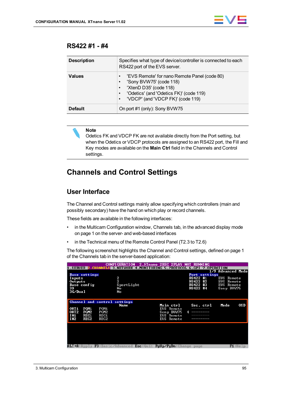 Channels and control settings, User interface | EVS XTnano Version 11.02 - July 2013 Configuration Manual User Manual | Page 103 / 190