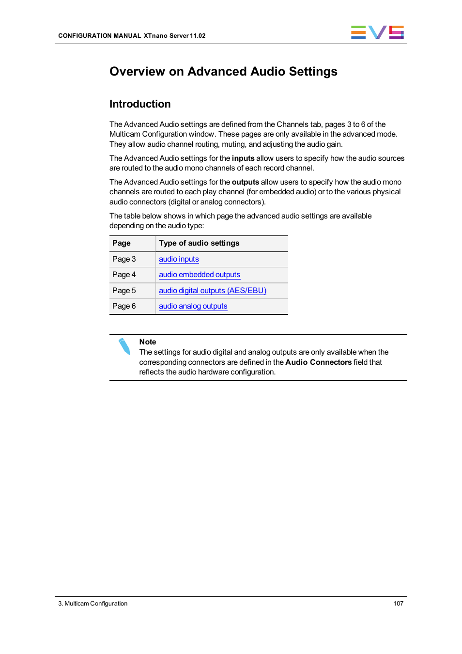 Advanced audio settings, Overview on advanced audio settings, Introduction | EVS XTnano Version 11.02 - July 2013 Configuration Manual User Manual | Page 115 / 190
