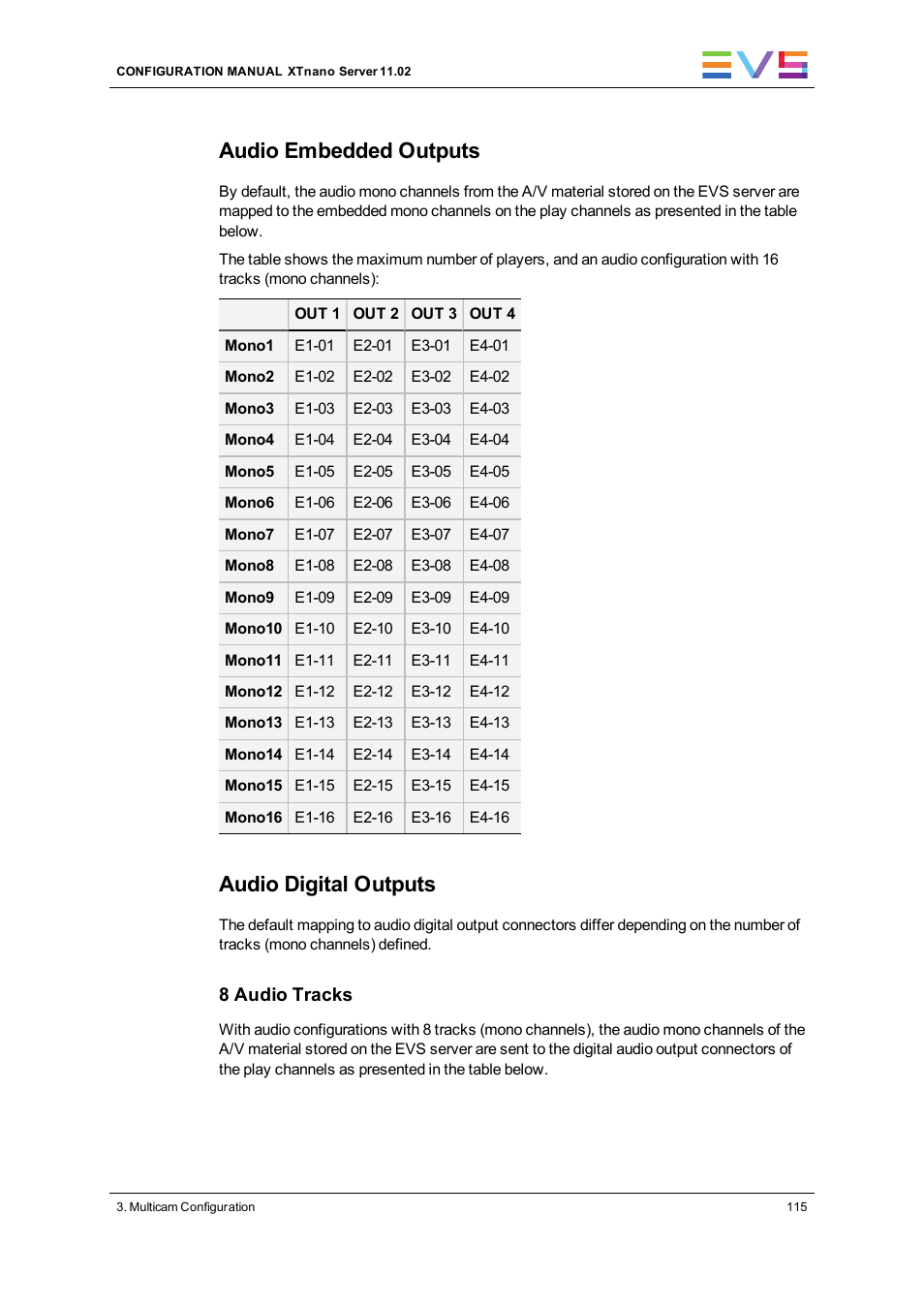Audio embedded outputs, Audio digital outputs | EVS XTnano Version 11.02 - July 2013 Configuration Manual User Manual | Page 123 / 190