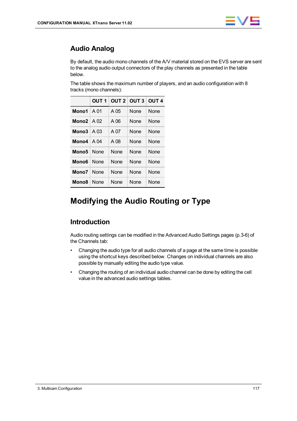 Modifying the audio routing or type, Audio analog, Introduction | EVS XTnano Version 11.02 - July 2013 Configuration Manual User Manual | Page 125 / 190