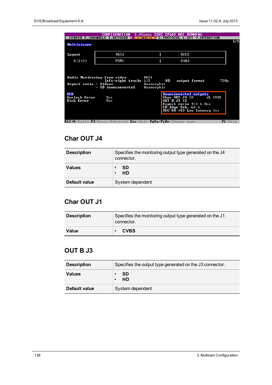 Char out j4, Char out j1, Out b j3 | EVS XTnano Version 11.02 - July 2013 Configuration Manual User Manual | Page 146 / 190