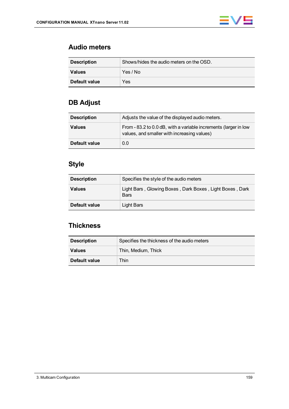 Audio meters, Db adjust, Style | Thickness | EVS XTnano Version 11.02 - July 2013 Configuration Manual User Manual | Page 167 / 190