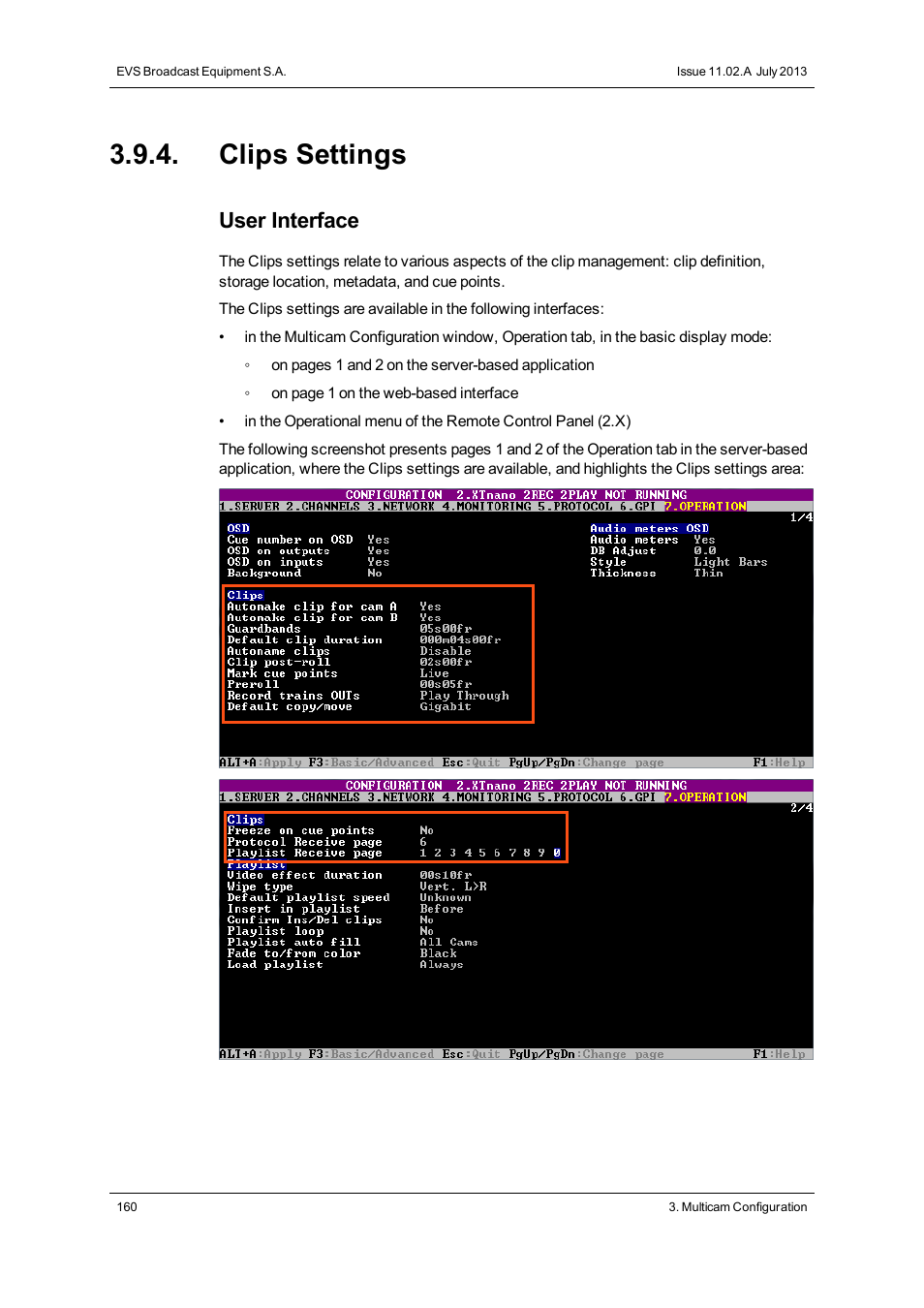 Clips settings, User interface | EVS XTnano Version 11.02 - July 2013 Configuration Manual User Manual | Page 168 / 190