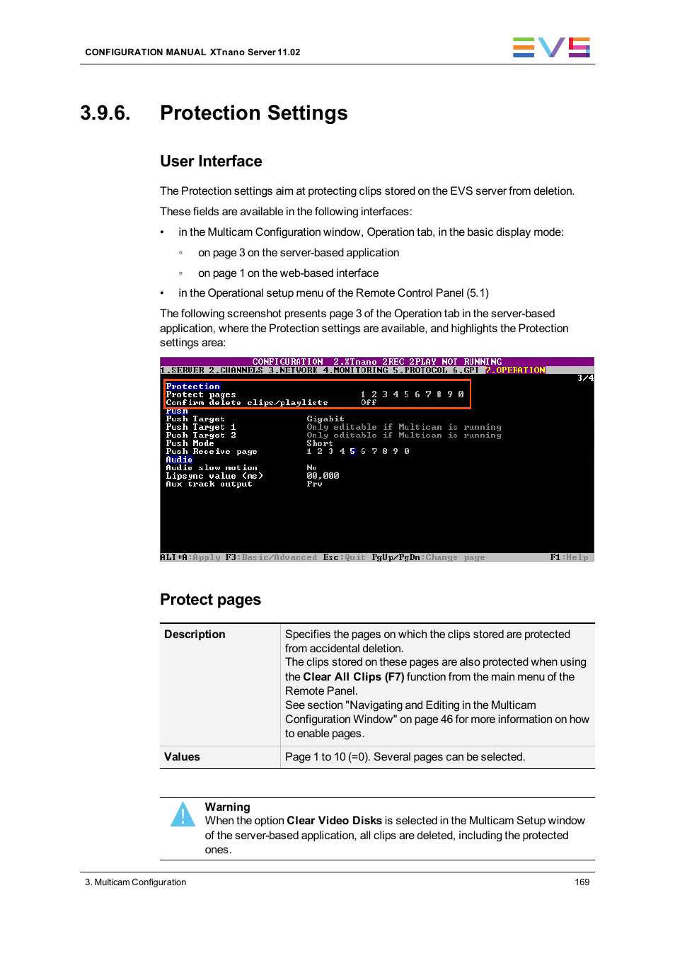 Protection settings, User interface, Protect pages | EVS XTnano Version 11.02 - July 2013 Configuration Manual User Manual | Page 177 / 190