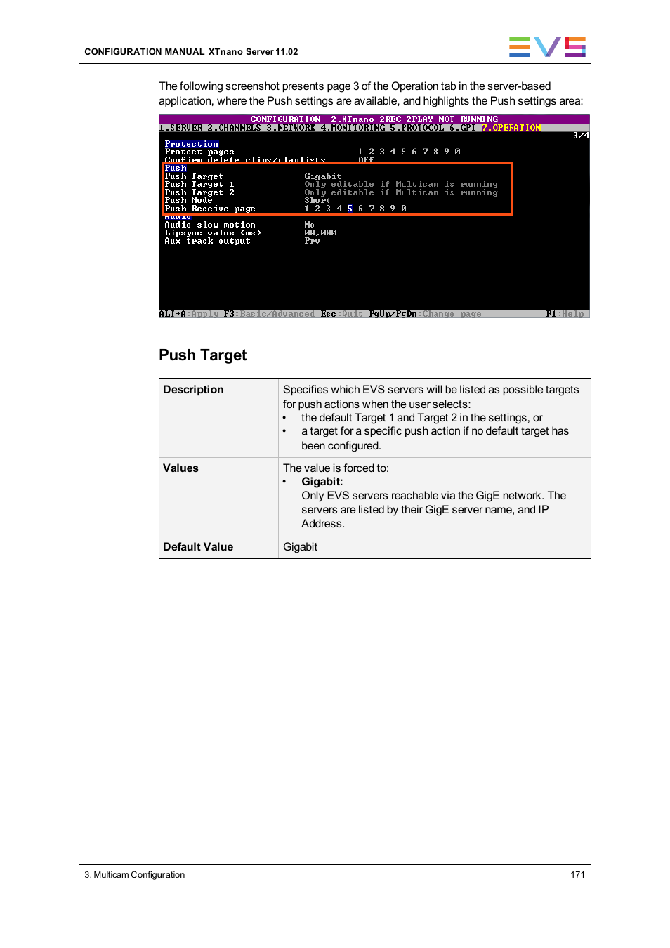Push target | EVS XTnano Version 11.02 - July 2013 Configuration Manual User Manual | Page 179 / 190