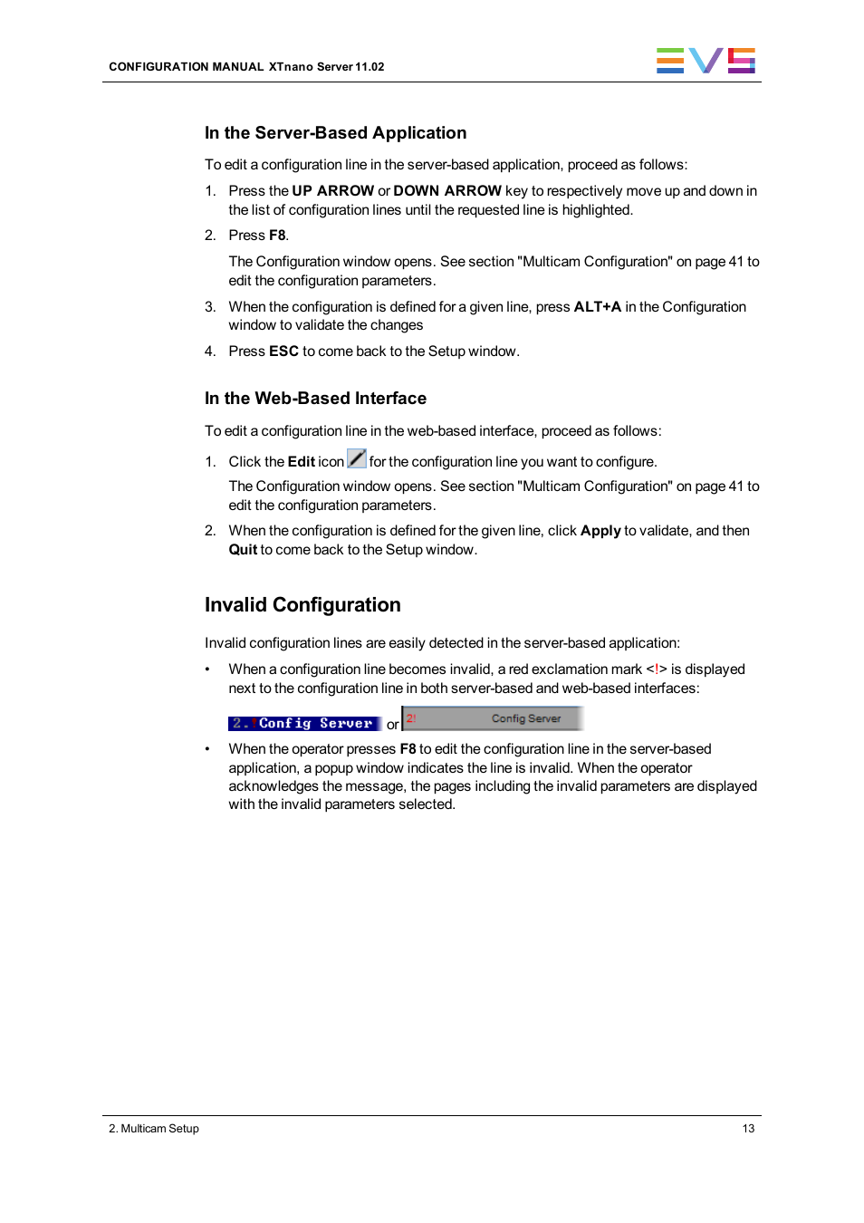 Invalid configuration | EVS XTnano Version 11.02 - July 2013 Configuration Manual User Manual | Page 21 / 190