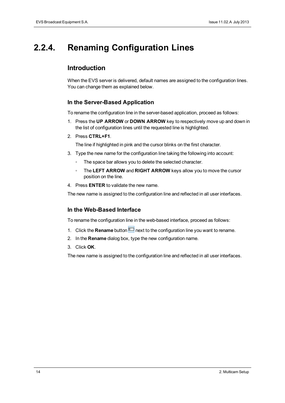 Renaming configuration lines, Introduction | EVS XTnano Version 11.02 - July 2013 Configuration Manual User Manual | Page 22 / 190
