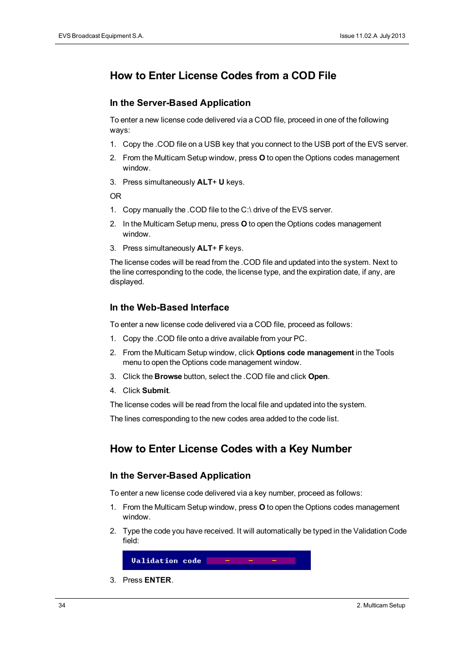 How to enter license codes from a cod file, How to enter license codes with a key number | EVS XTnano Version 11.02 - July 2013 Configuration Manual User Manual | Page 42 / 190