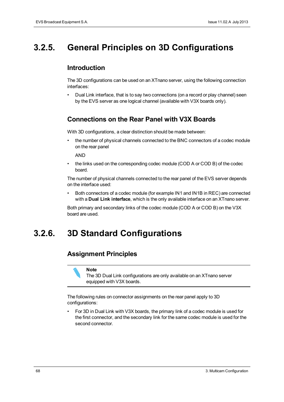 General principles on 3d configurations, 3d standard configurations, Introduction | Connections on the rear panel with v3x boards, Assignment principles | EVS XTnano Version 11.02 - July 2013 Configuration Manual User Manual | Page 76 / 190