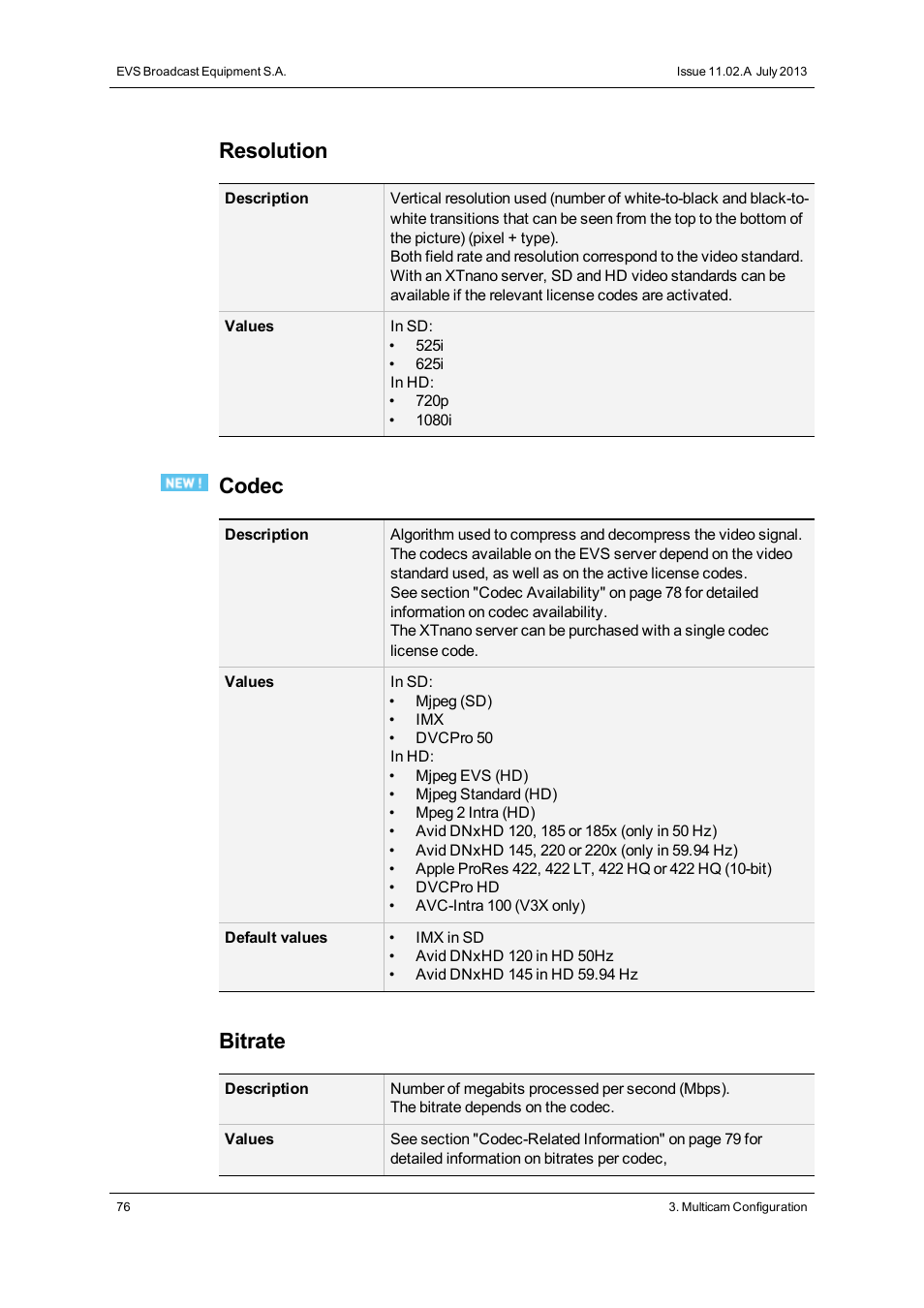 Resolution, Codec, Bitrate | EVS XTnano Version 11.02 - July 2013 Configuration Manual User Manual | Page 84 / 190