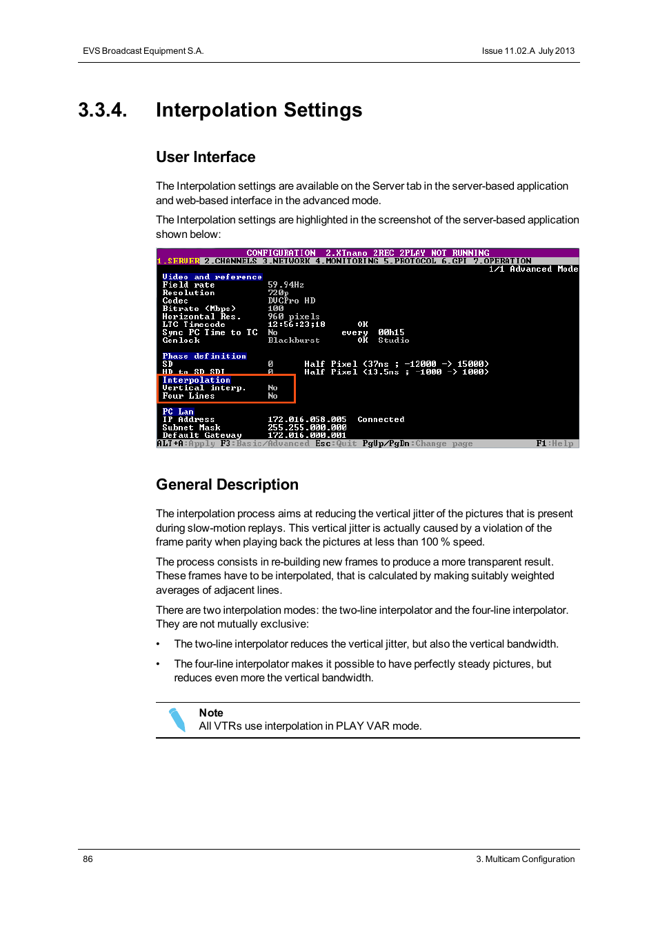 Interpolation settings, User interface, General description | EVS XTnano Version 11.02 - July 2013 Configuration Manual User Manual | Page 94 / 190