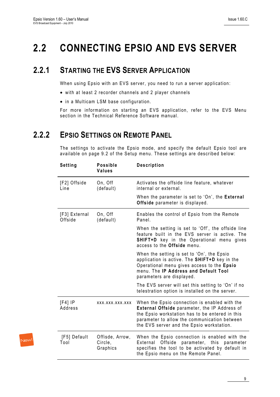 2 connecting epsio and evs server, 1 starting the evs server application, 2 epsio settings on remote panel | Connecting epsio and evs server, Starting the evs server application, Epsio settings on remote panel, Tarting the, Erver, Pplication, Psio | EVS EPSIO Version 1.60 - July 2010 User's Manual User Manual | Page 14 / 58