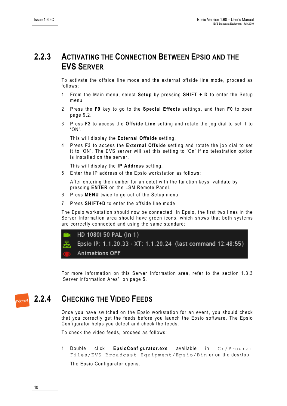 Checking the video feeds | EVS EPSIO Version 1.60 - July 2010 User's Manual User Manual | Page 15 / 58