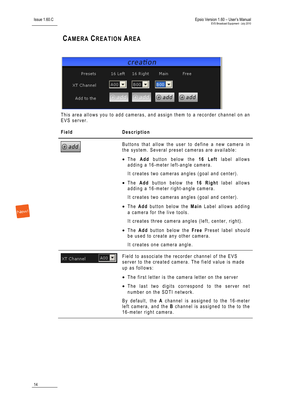 Camera creation area | EVS EPSIO Version 1.60 - July 2010 User's Manual User Manual | Page 19 / 58