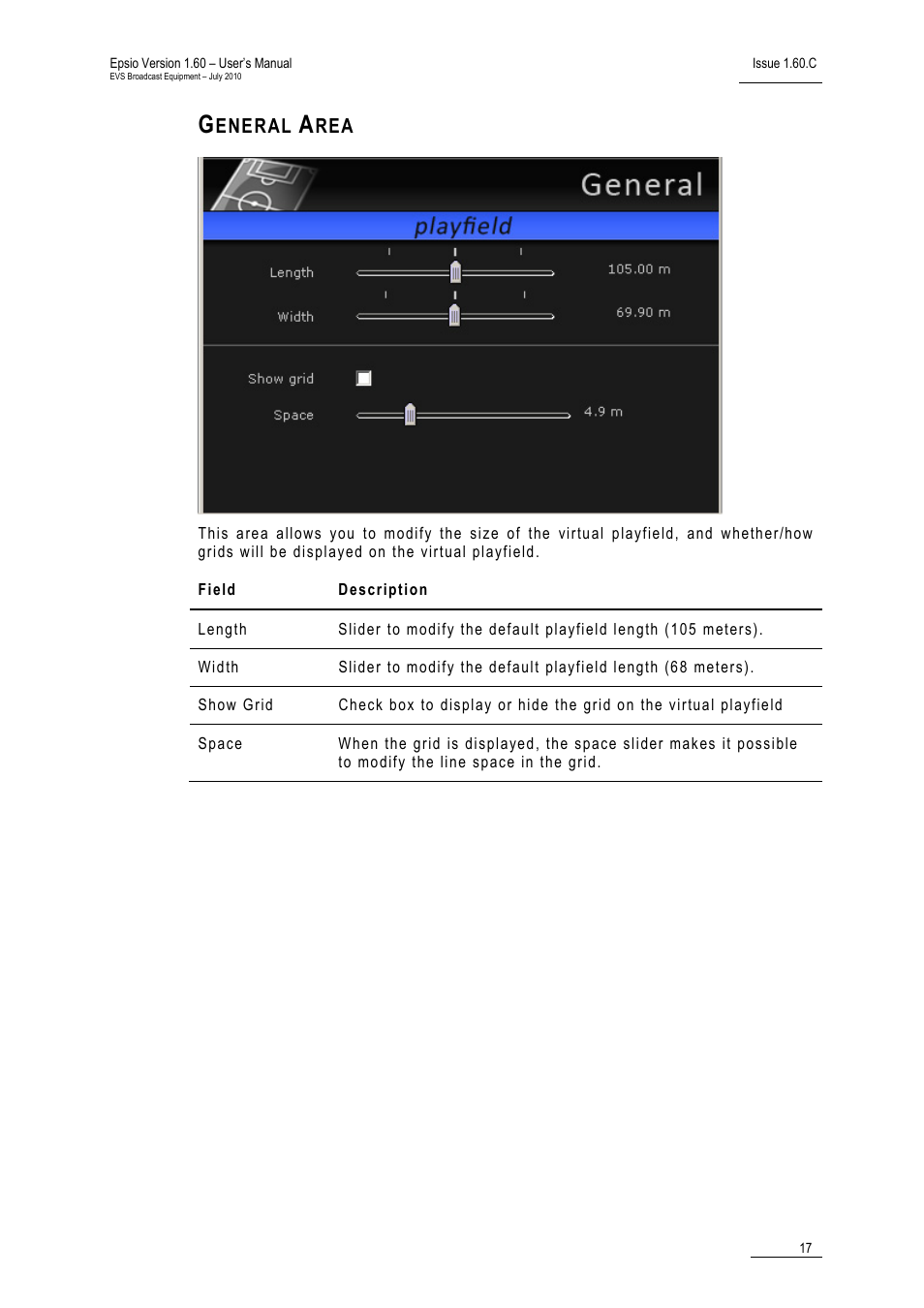 General area, Eneral | EVS EPSIO Version 1.60 - July 2010 User's Manual User Manual | Page 22 / 58