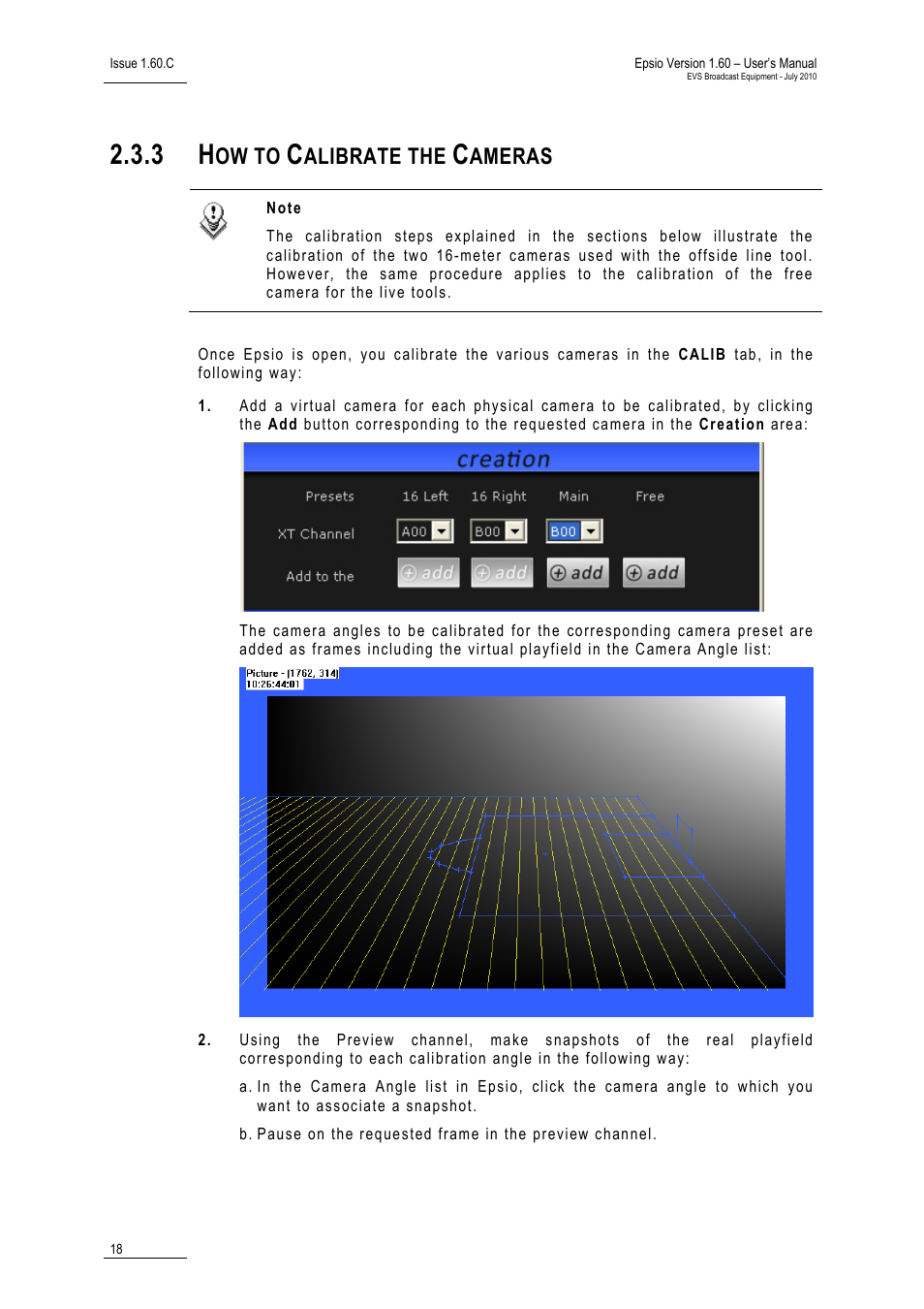3 how to calibrate the cameras, How to calibrate the cameras, Ow to | Alibrate the, Ameras | EVS EPSIO Version 1.60 - July 2010 User's Manual User Manual | Page 23 / 58