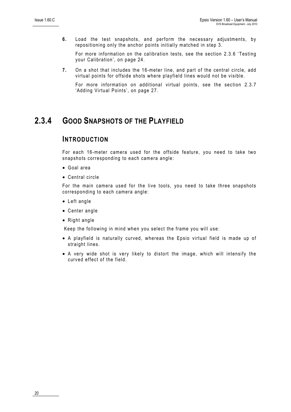 4 good snapshots of the playfield, Introduction, Good snapshots of the playfield | Napshots of the, Layfield | EVS EPSIO Version 1.60 - July 2010 User's Manual User Manual | Page 25 / 58