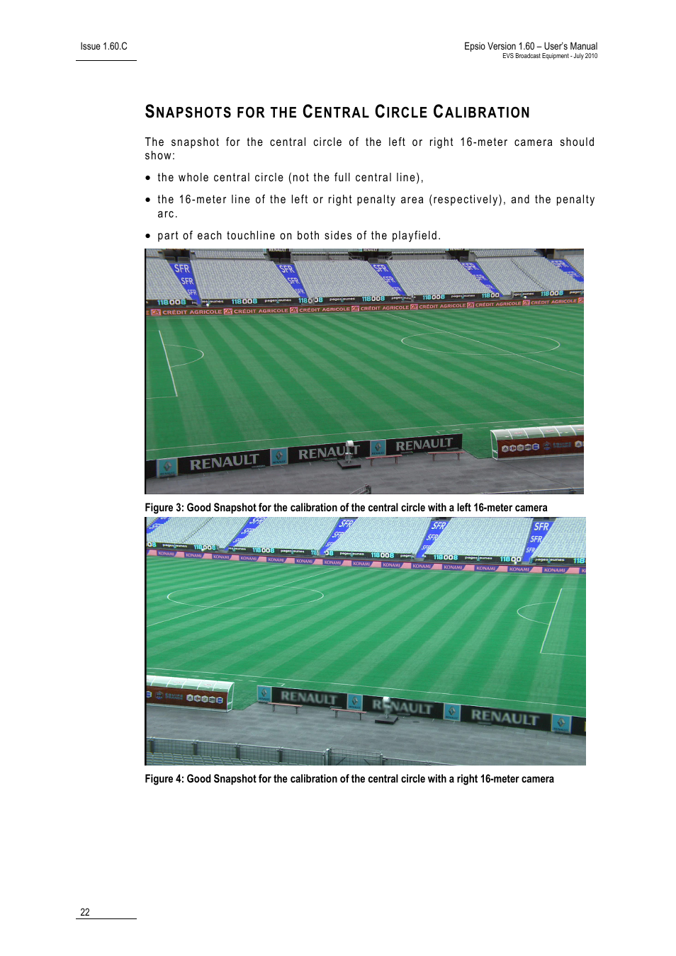 Snapshots for the central circle calibration | EVS EPSIO Version 1.60 - July 2010 User's Manual User Manual | Page 27 / 58