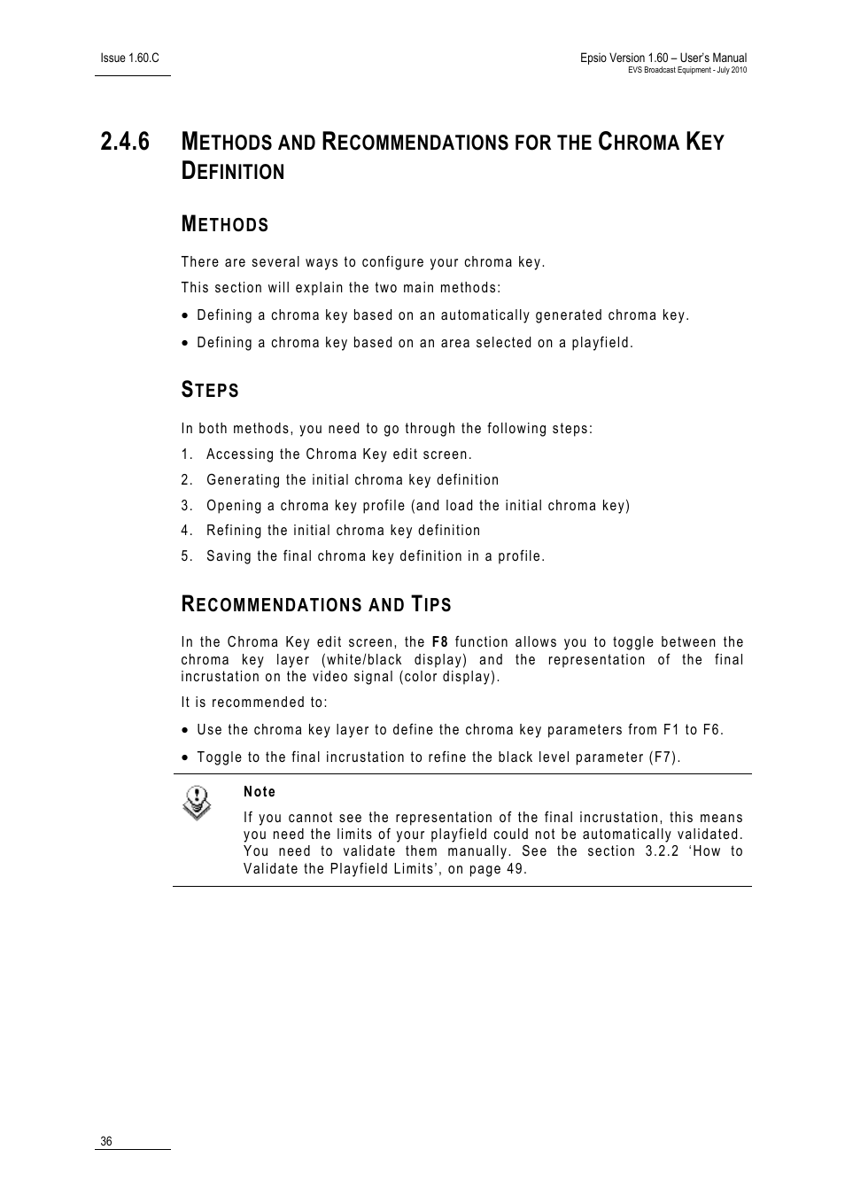 Methods, Steps, Recommendations and tips | Ethods and, Ecommendations for the, Hroma, Efinition | EVS EPSIO Version 1.60 - July 2010 User's Manual User Manual | Page 41 / 58