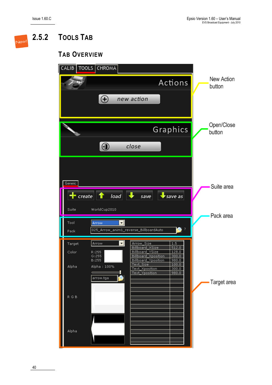 Tools tab, Tab overview, 2 ‘tools tab | EVS EPSIO Version 1.60 - July 2010 User's Manual User Manual | Page 45 / 58
