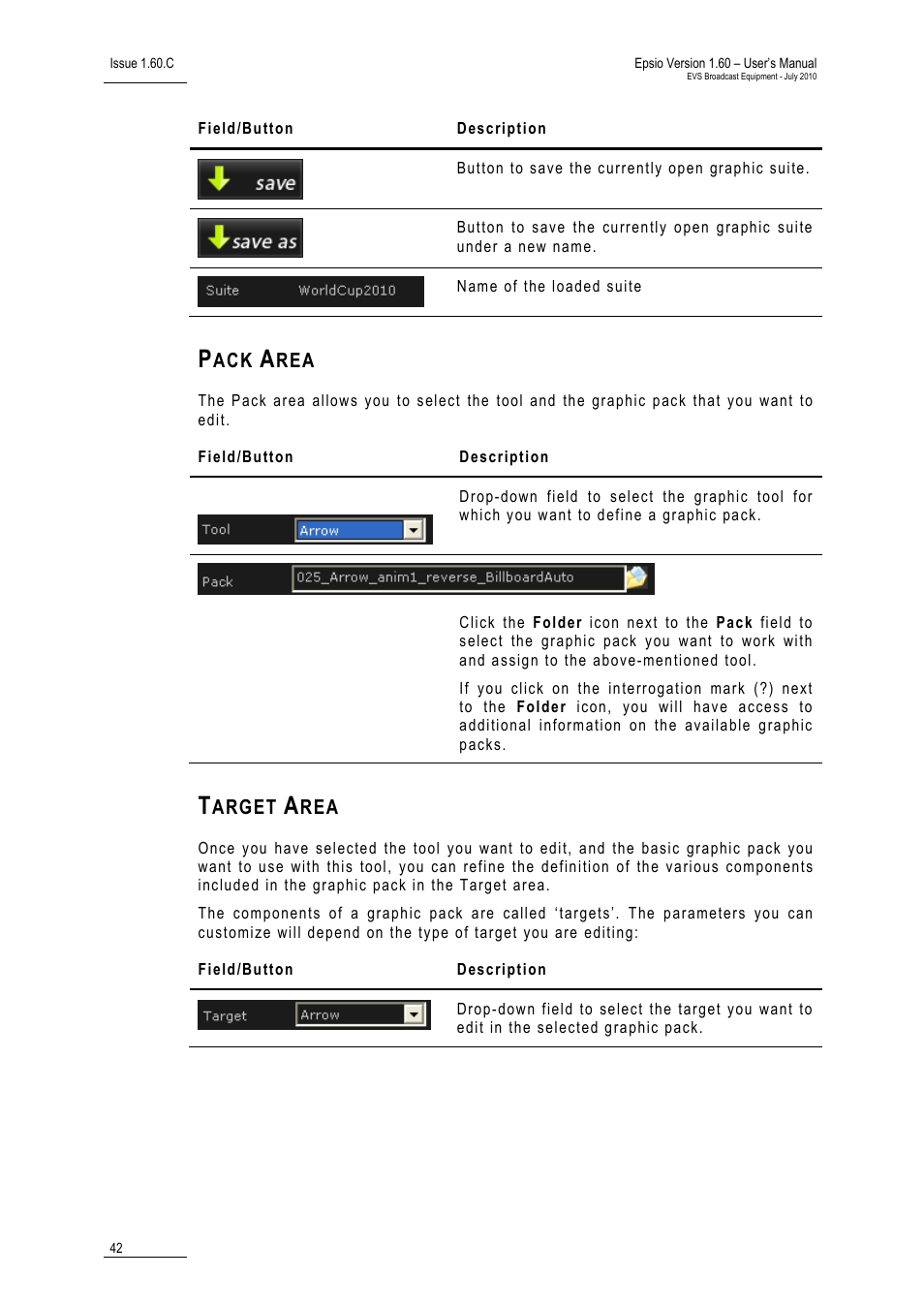 Pack area, Target area | EVS EPSIO Version 1.60 - July 2010 User's Manual User Manual | Page 47 / 58