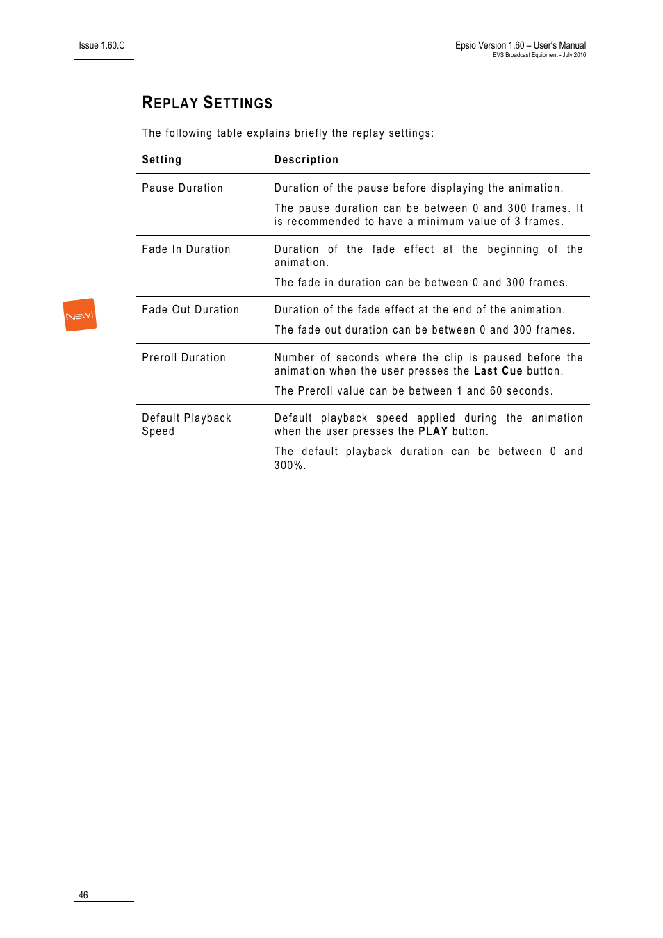 Replay settings | EVS EPSIO Version 1.60 - July 2010 User's Manual User Manual | Page 51 / 58