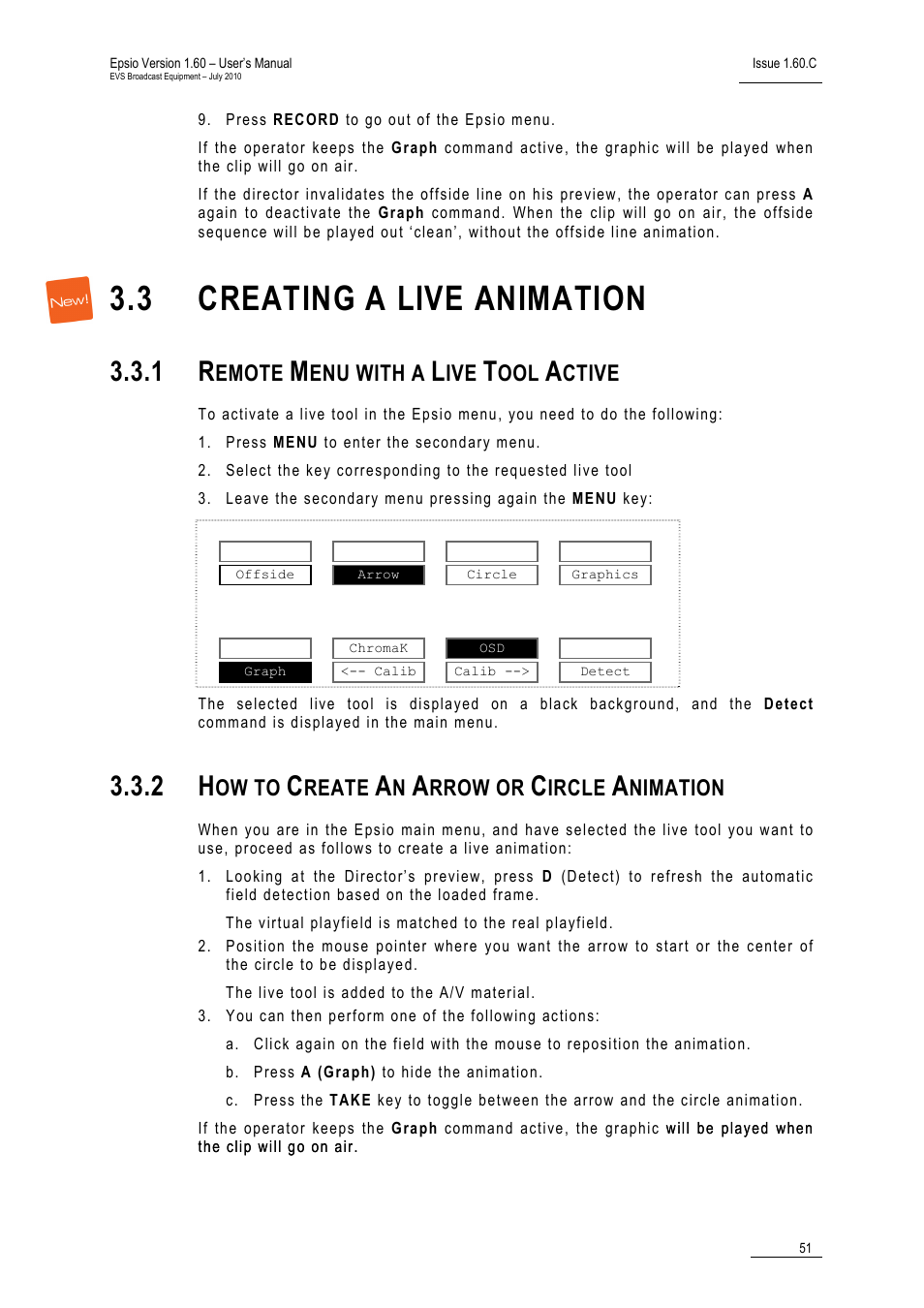Creating a live animation, 1 remote menu with a live tool active, 2 how to create an arrow or circle animation | Remote menu with a live tool active, How to create an arrow or circle animation, 3 creating a live animation, Emote, Enu with a, Ctive, Ow to | EVS EPSIO Version 1.60 - July 2010 User's Manual User Manual | Page 56 / 58