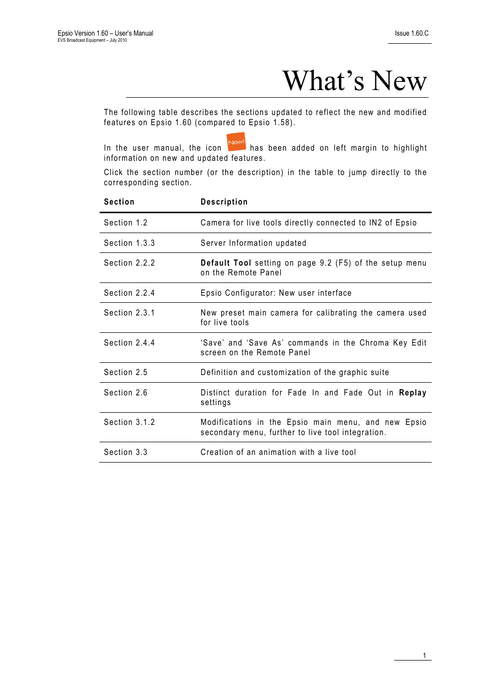 What’s new | EVS EPSIO Version 1.60 - July 2010 User's Manual User Manual | Page 6 / 58