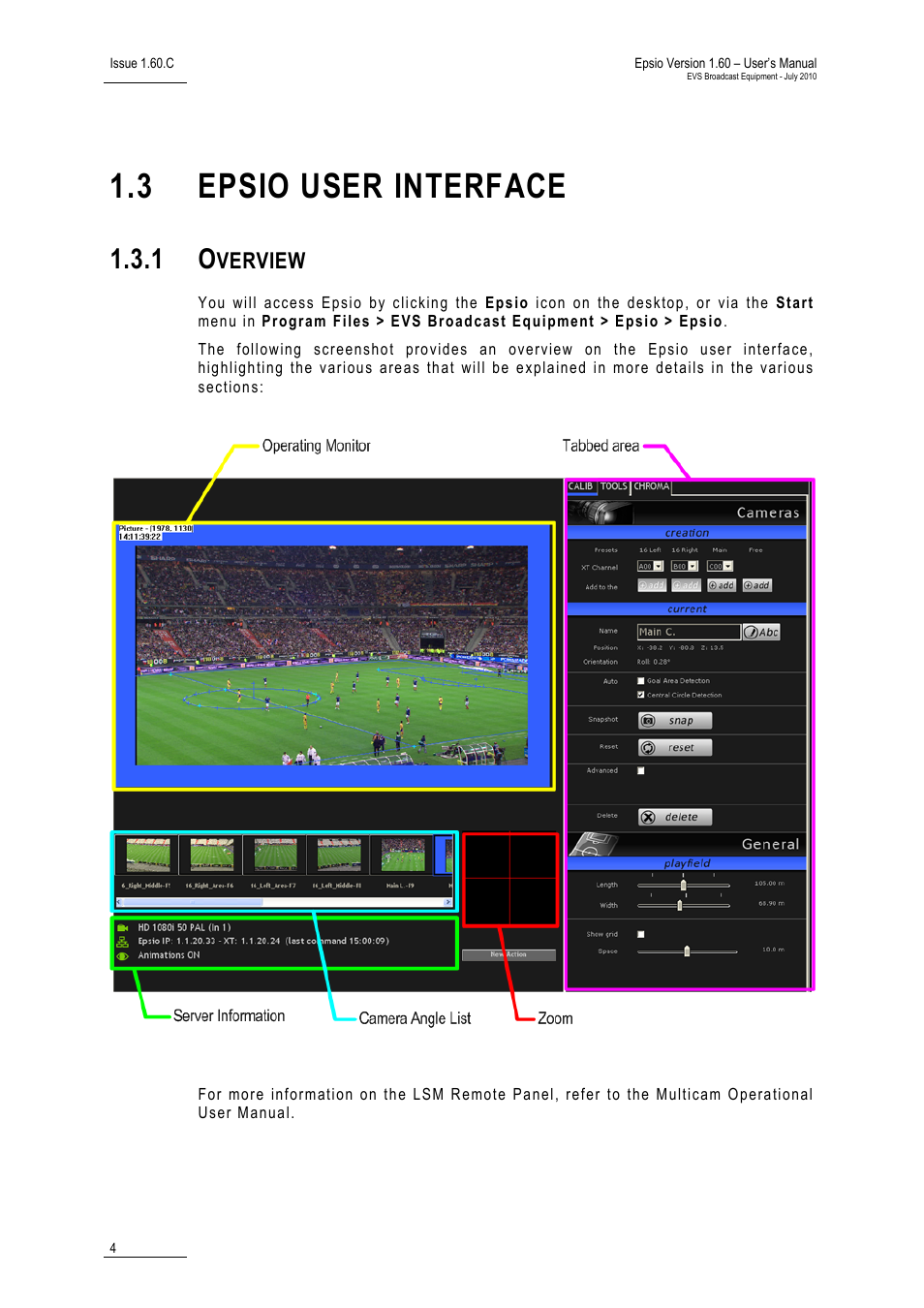 3 epsio user interface, 1 overview, Epsio user interface | Overview, Verview | EVS EPSIO Version 1.60 - July 2010 User's Manual User Manual | Page 9 / 58