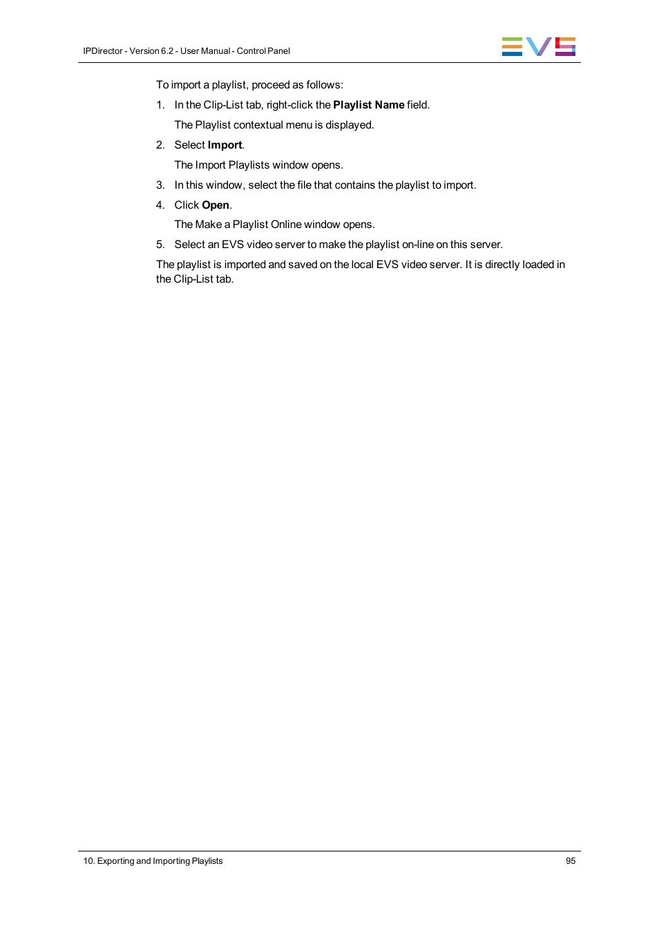 EVS IPDirector Version 6.2 - June 2013 CONTROL PANEL User Manual User Manual | Page 105 / 110